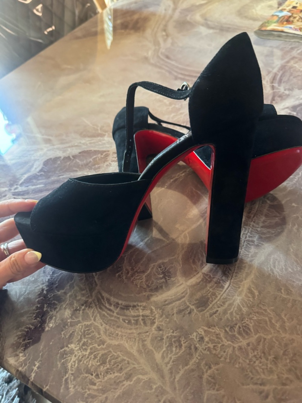 Christian Louboutin Black Suede Platform Pump with Red Sole